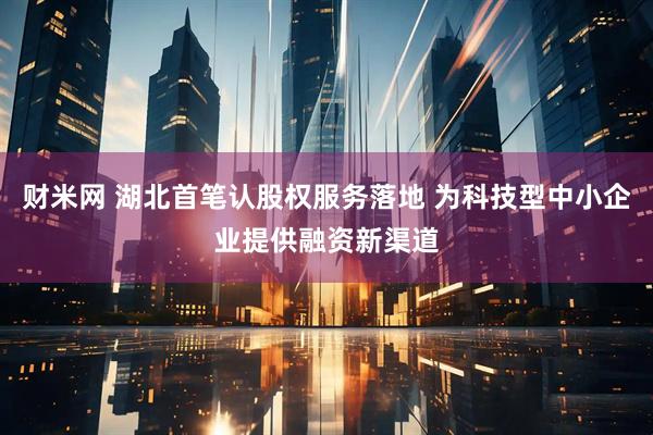 财米网 湖北首笔认股权服务落地 为科技型中小企业提供融资新渠道